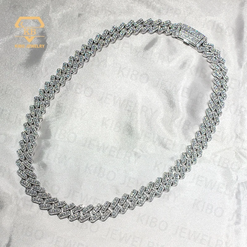 Fully Iced-Out Hip Hop 15MM Moissanite Cuban Necklace Chain Fashion Trend 925 Silver Moissanite Cuban Necklace Link Chain