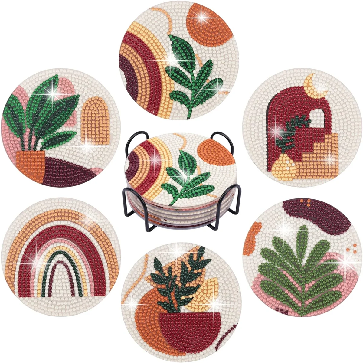 Coaster antiderrapante com suporte, strass pintado mosaico bebida Placemat, strass DIY, decoração de cozinha de casa, 6 pcs por conjunto