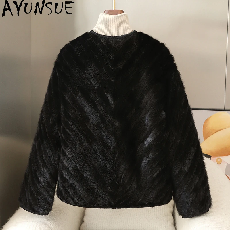 AYUNSUE Real Mink Fur Coat Women Clothes Luxury Fur Coats Female Mink New in Outerwears Winter Jacket Short Style Шуба Женская