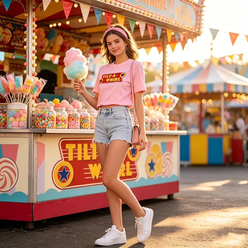 Tilt-A-Whirl T-Shirt Retro Vergnügungspark Klassisches Streetwear-T-Shirt Y2k Persönlichkeit Freizeitpark Grafik Spruch T-Shirt für Damen Herren Top – Detail 11
