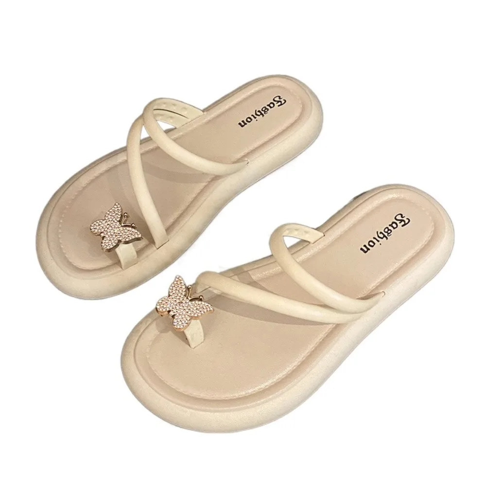 

Comfortable Non-Slip Crystal Butterfly Flip Flops Sweet PVC Beach Toe Slippers Shoes Soft Sole Flat Bottom Slippers Girls
