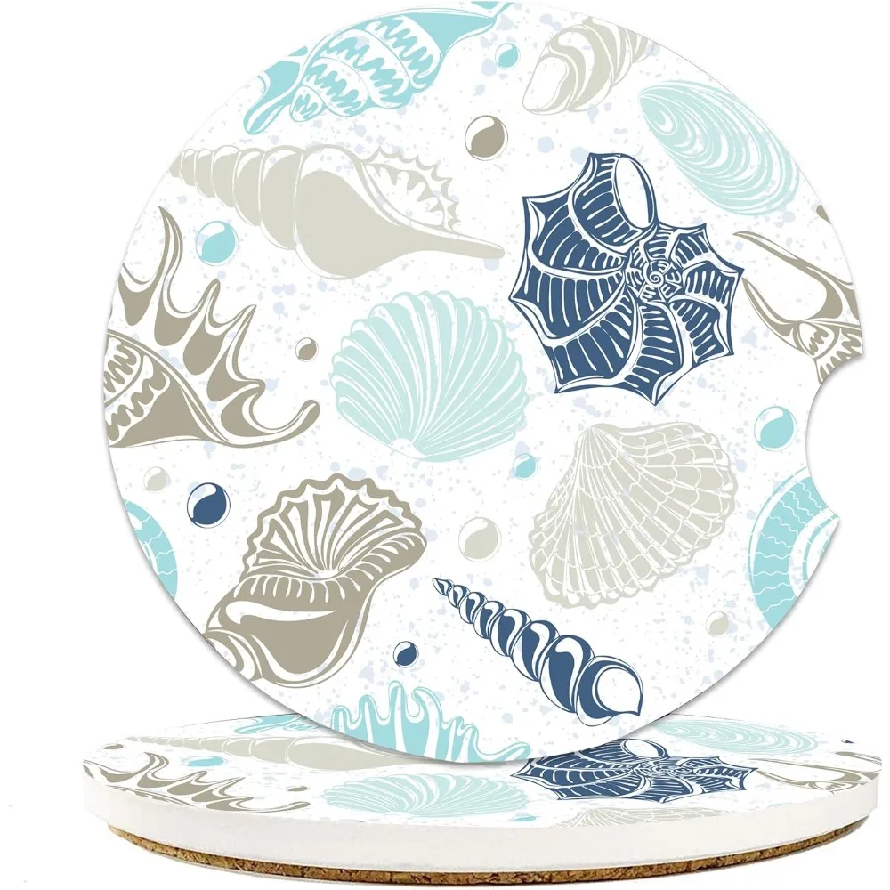 

Groovy Sea Shells Car Coasters, Absorbent Ceramic Coasters With Cork Back, Universal Anti Slip Cup Holders For Most Car Interior