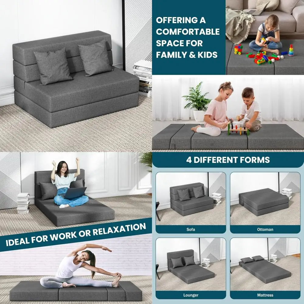 Colchón plegable de espuma viscoelástica de tamaño doble de 6 pulgadas con almohadas, funda transpirable, ideal para acampar en vehículos recreativos y dormir en el suelo