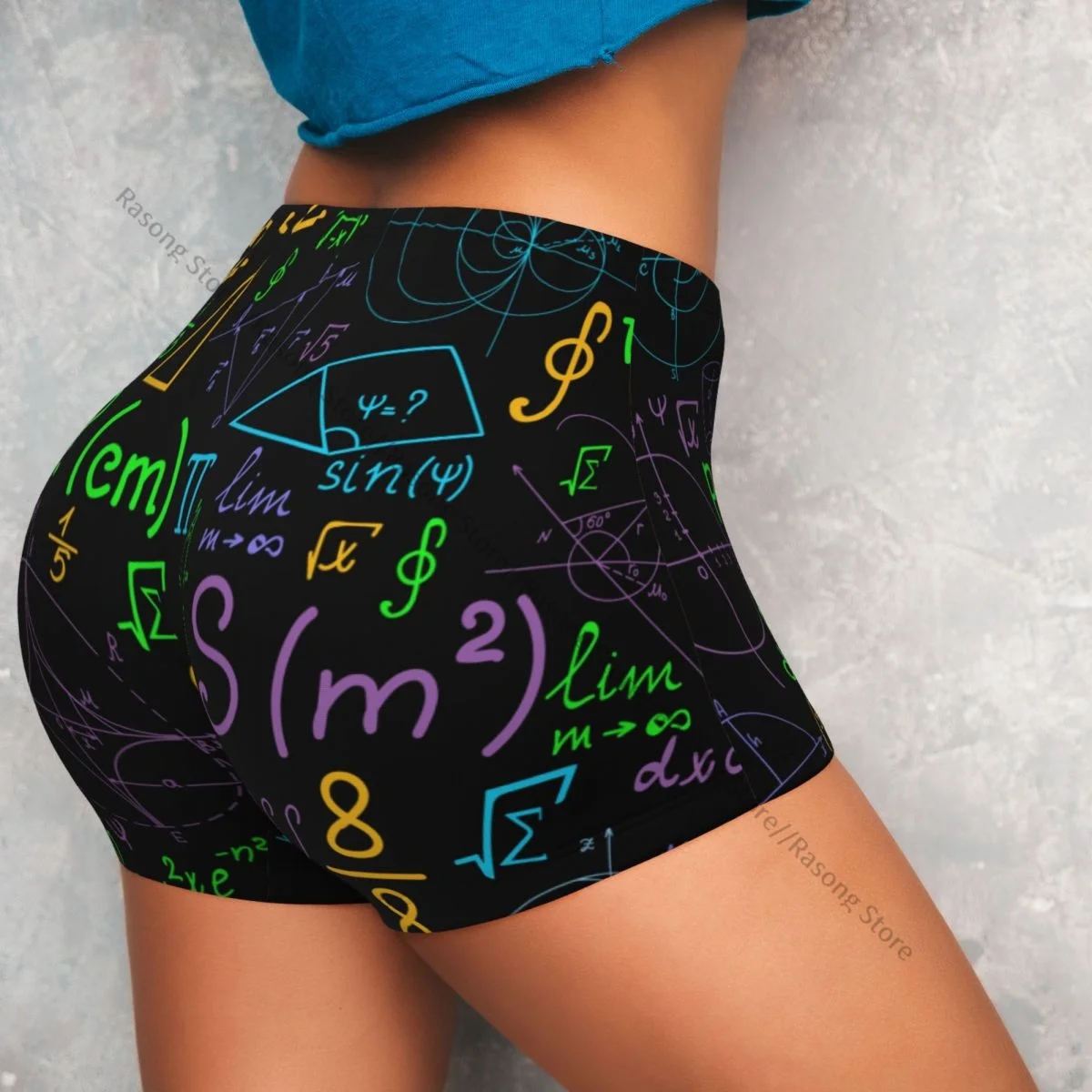 Yoga Shorts Multicolored Mathematical Geometrical Plots Formulas Women Biker Tight Elastic Workout Sports Leggings Sportswear