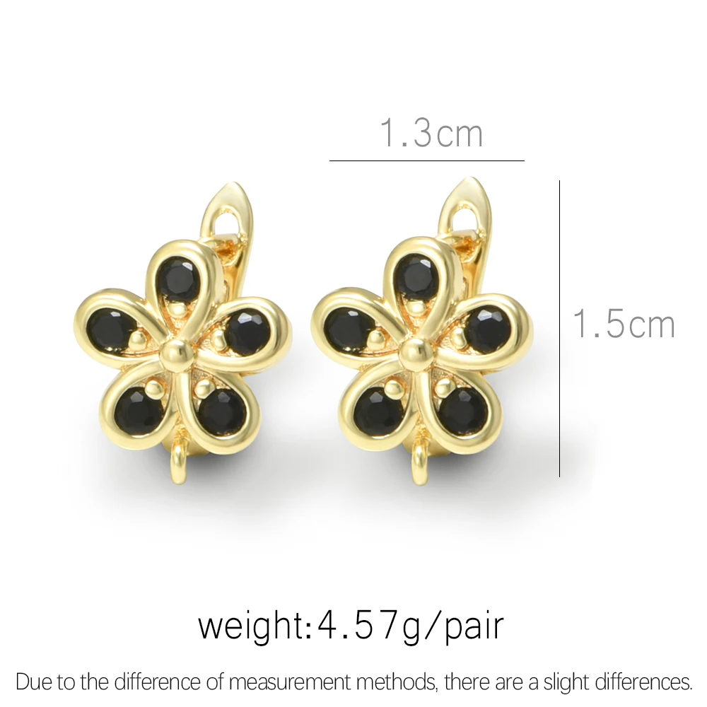 1 Pair Flower Black Zircon Earring Hooks Clasps ,18K Real Gold Plated Brass,DIY Woman Jewelry Accessories,Earwires image 2
