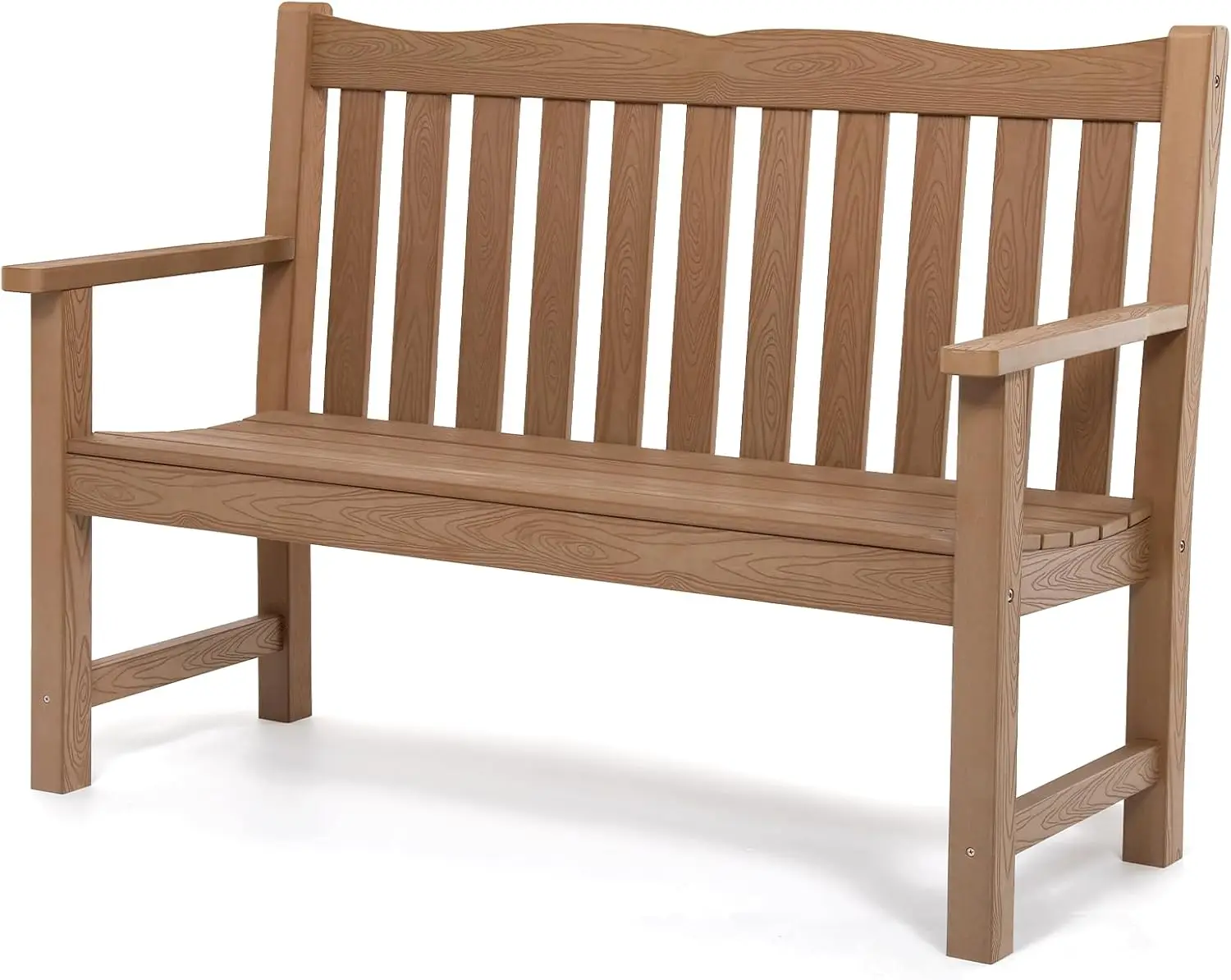 Outdoor Bench 2-Person Poly Lumber Garden Bench All-Weather Outside Bench 800 lbs Weight Capacity Never Rot or Fade Looks Teak