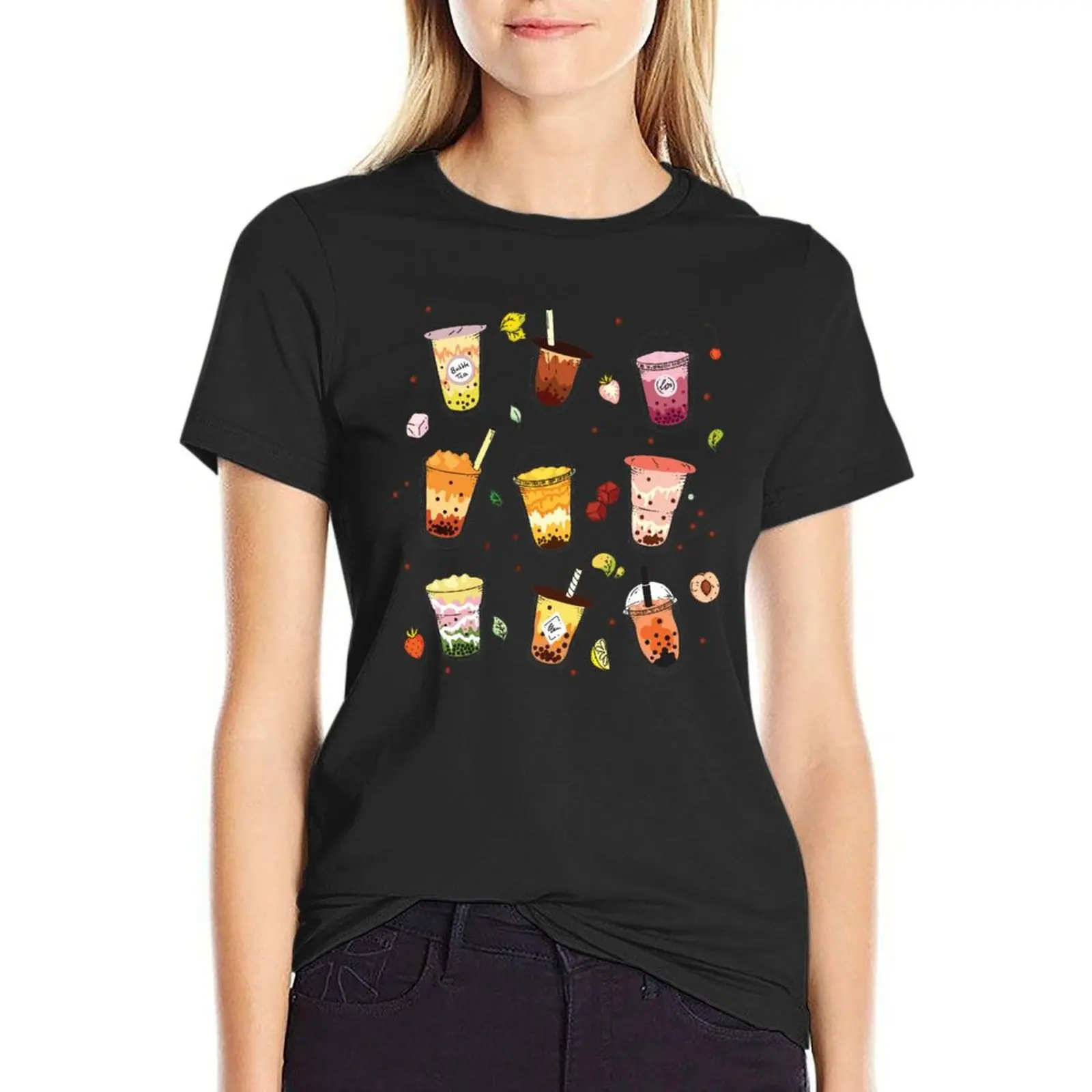 

Ассорти Boba Milk Tea и фруктовый чай, комплект 2, футболка больших размеров, летние топы для любителей спорта, укороченные футболки для женщин