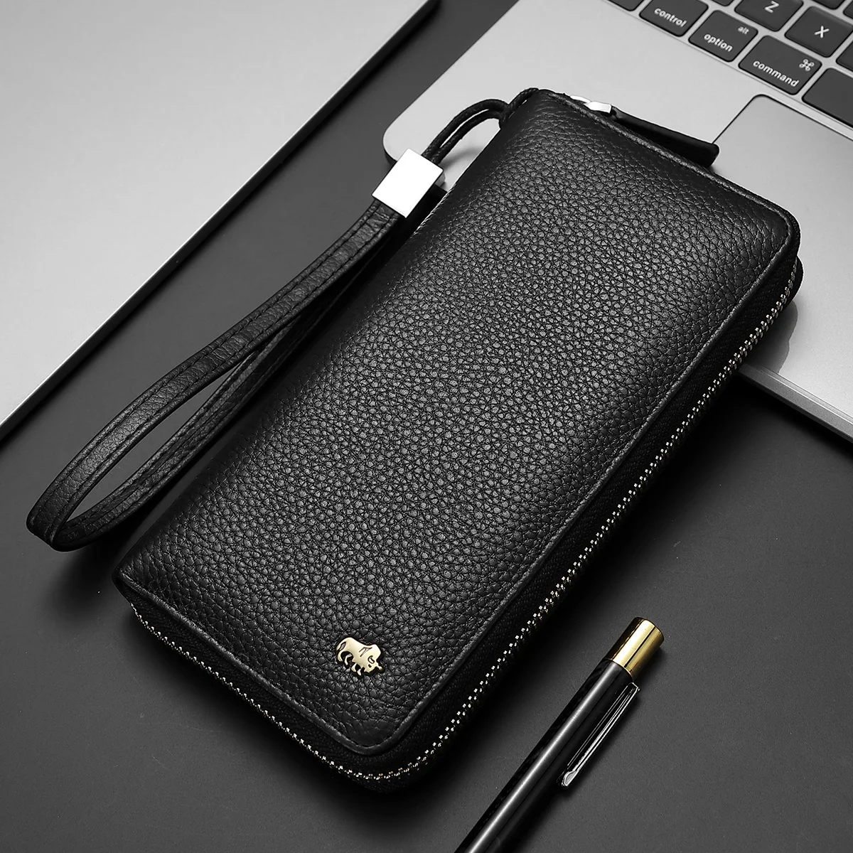 

BISON DENIM Genuine Cowskin Leather Long Wallet RFID Blocking Clutch Bag Wallet Card Holder Coin Purse Zipper Male Long Wallets