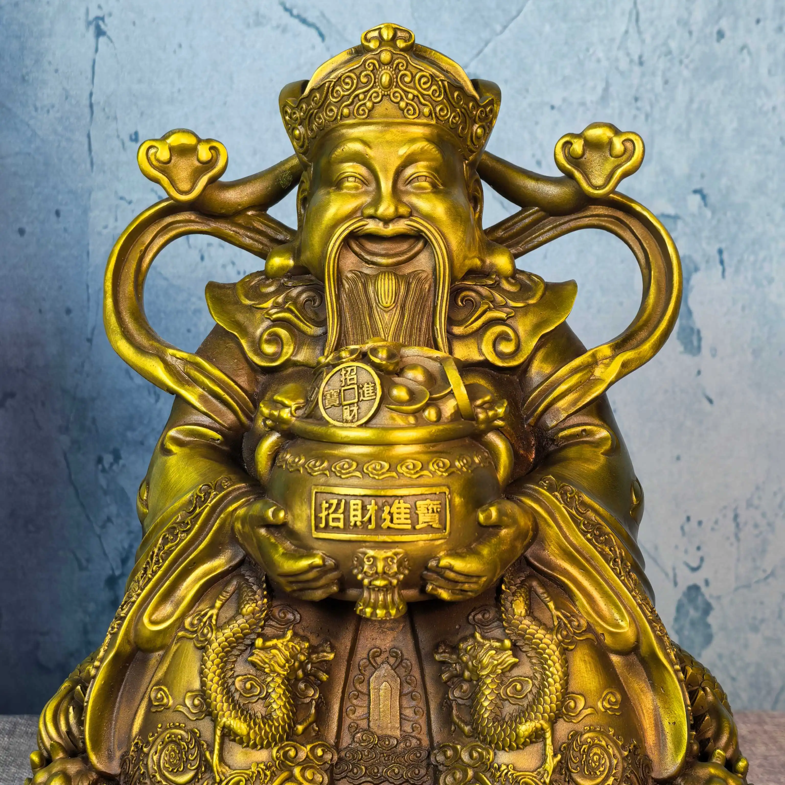 eiko Dragon God of Wealth Brass Desktop Figurine - Elegant Home Decor  Exquisite Craftsmanship Decorative Art Piece
