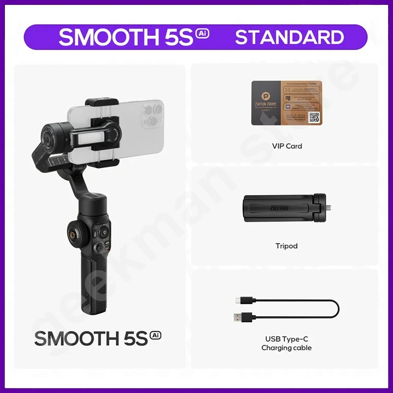 NEW ZHIYUN SMOOTH 5S AI Tracking Handheld Stabilizer 3-Axis Smartphone Gimbal for iPhone 15 Pro Max for Xiaomi for Vlog Filming