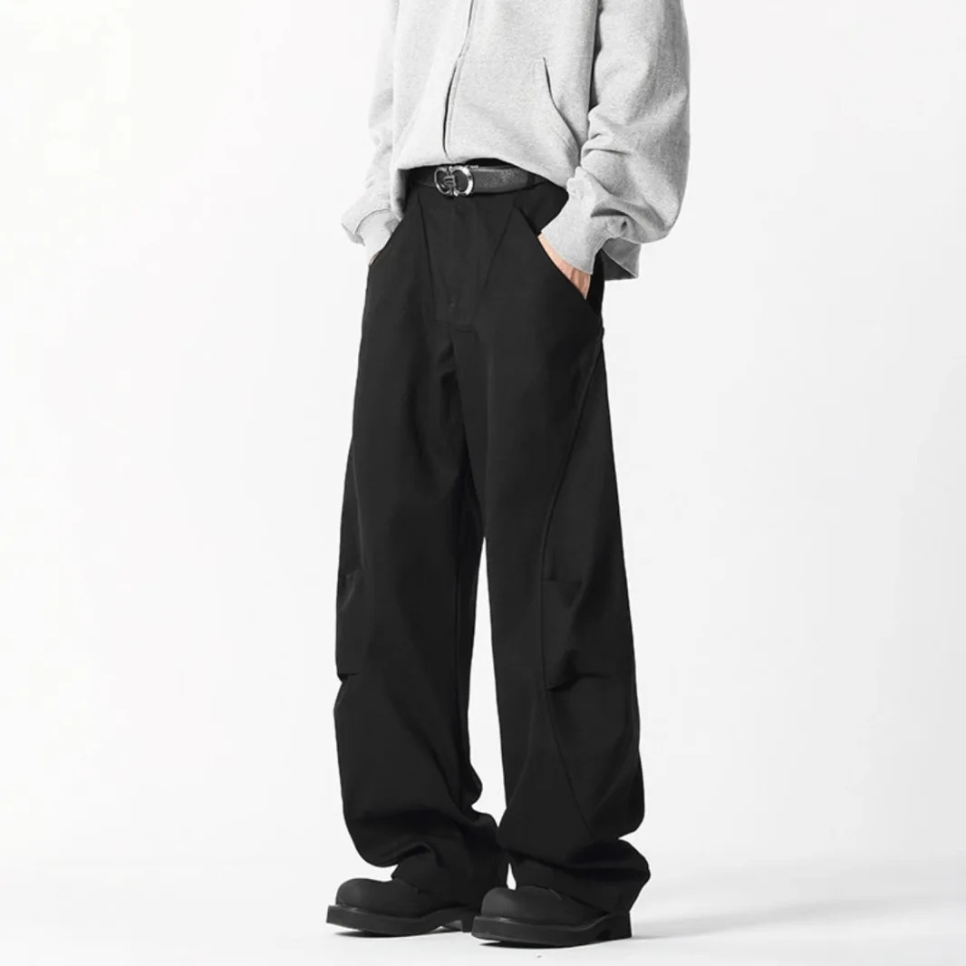 New Men White Straight Pants Wide Leg Track Pants Baggy Pants Long Trousers Men's Sweatpants Casual Thermal Velvet Trousers view 3