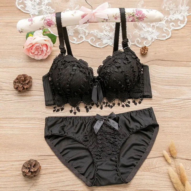 Japanese Lingerie for Women Elegant Solid Low Neck Bra Panty Set Wire Free Female Underwear Sexy Outfit Fancy Intimates Hot Sale