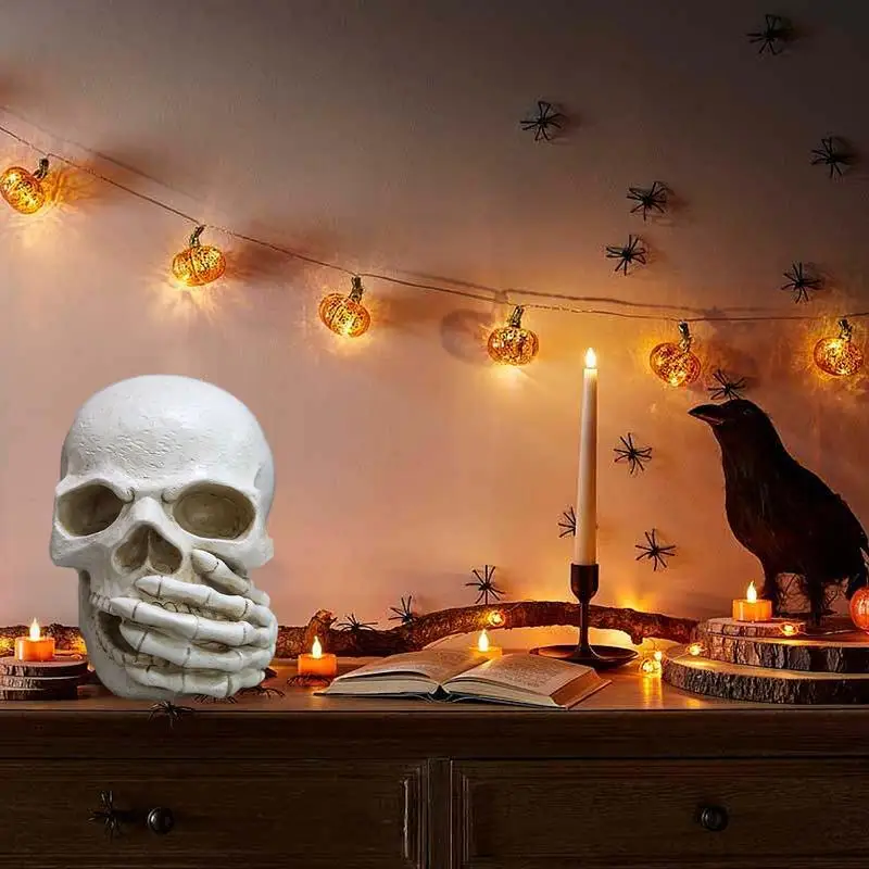 Halloween Skull Decor Realistic Resin Skull Head Table Decor Realistic No Look No Say Skeleton Head Decorations For Bedside