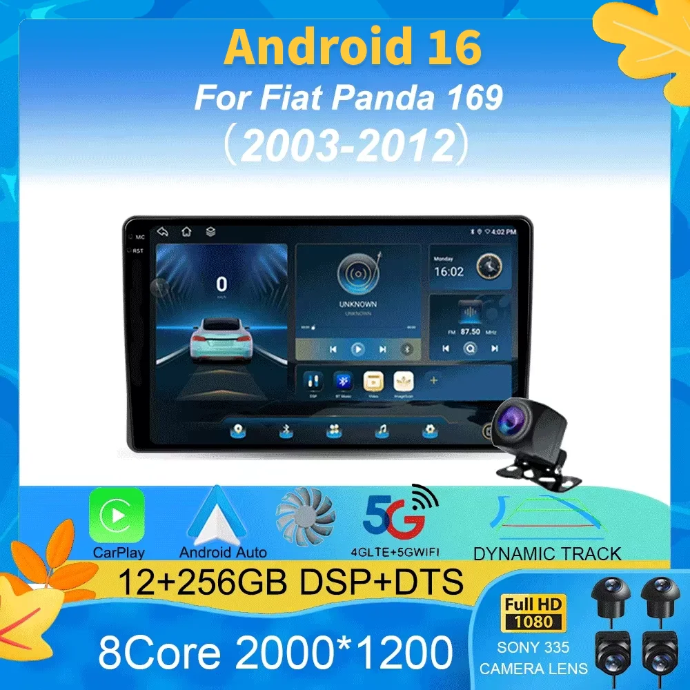 

Car Radio Android 16 For Fiat Panda 169 2003 2004 2005- 2012 Carplay Auto GPS Navigation 360 Camera Stereo 2 Din Video Player BT