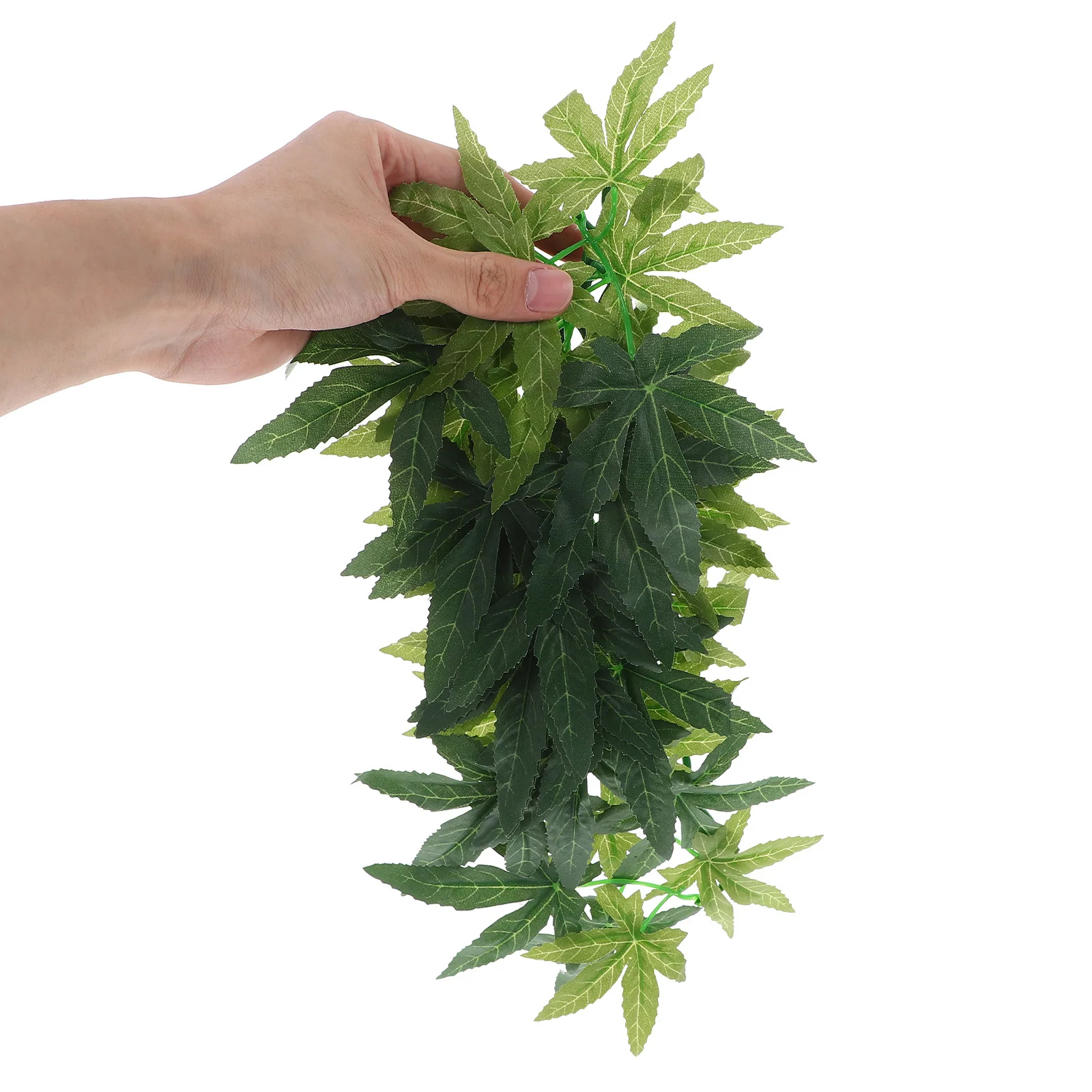 محاكاة الروطان خزان الأسماك النباتات فو حوض السمك ديكور يترك تررم الزواحف خزان الملحقات الأخضر ABS المطر ورقة محاكاة #1