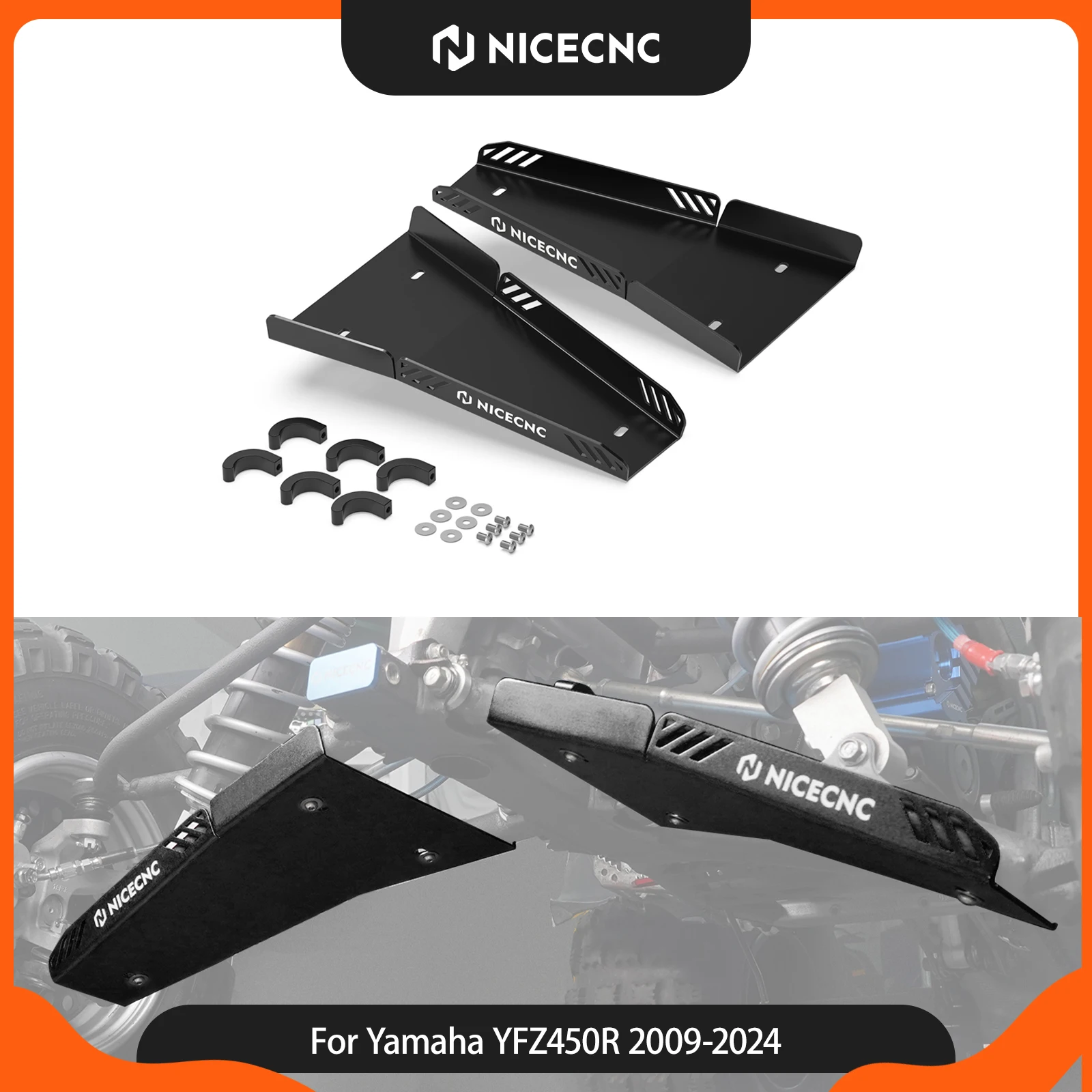 NICECNC A-arm Skid Plate Guard Protector Kit For Yamaha YFZ450R 2009-2024 3mm Thickened T5052 Billet Aluminum ATV Accessories