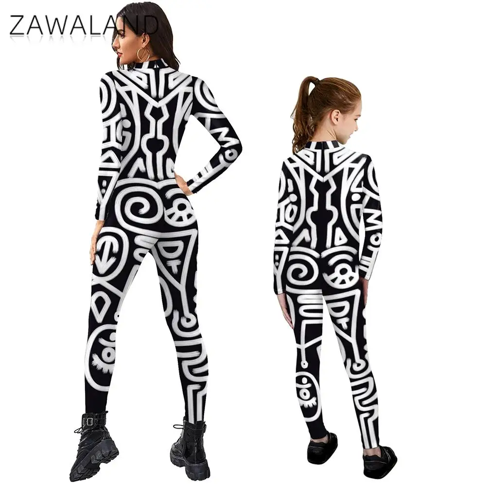 ZAWALAND Hallowen Purim Carnival Phù Hợp Với Trang Phục 3D In Kỹ Thuật Số Đảng Trang Phục Hóa Trang Zentai Tay Dài Bodysuit