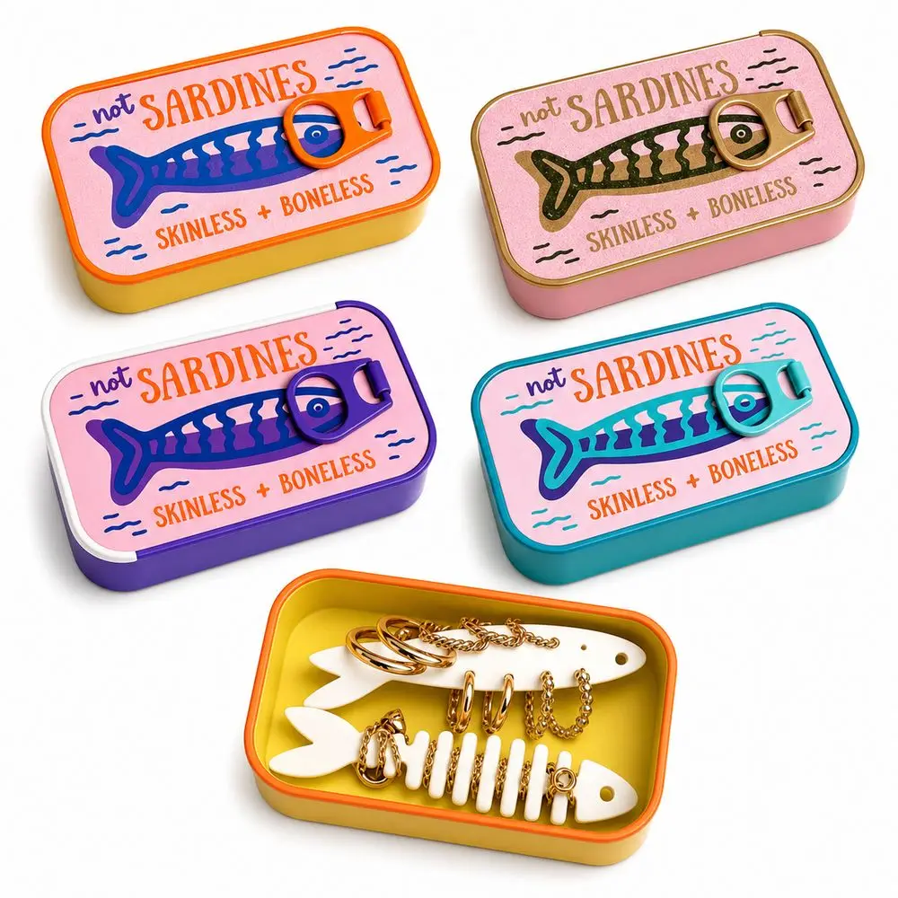 Plastic Sardine Jewelry Box Fishbone Insert 3D Printed Mini Jewelry Organizer Shockproof Shell Small Item Organizer Daily Use