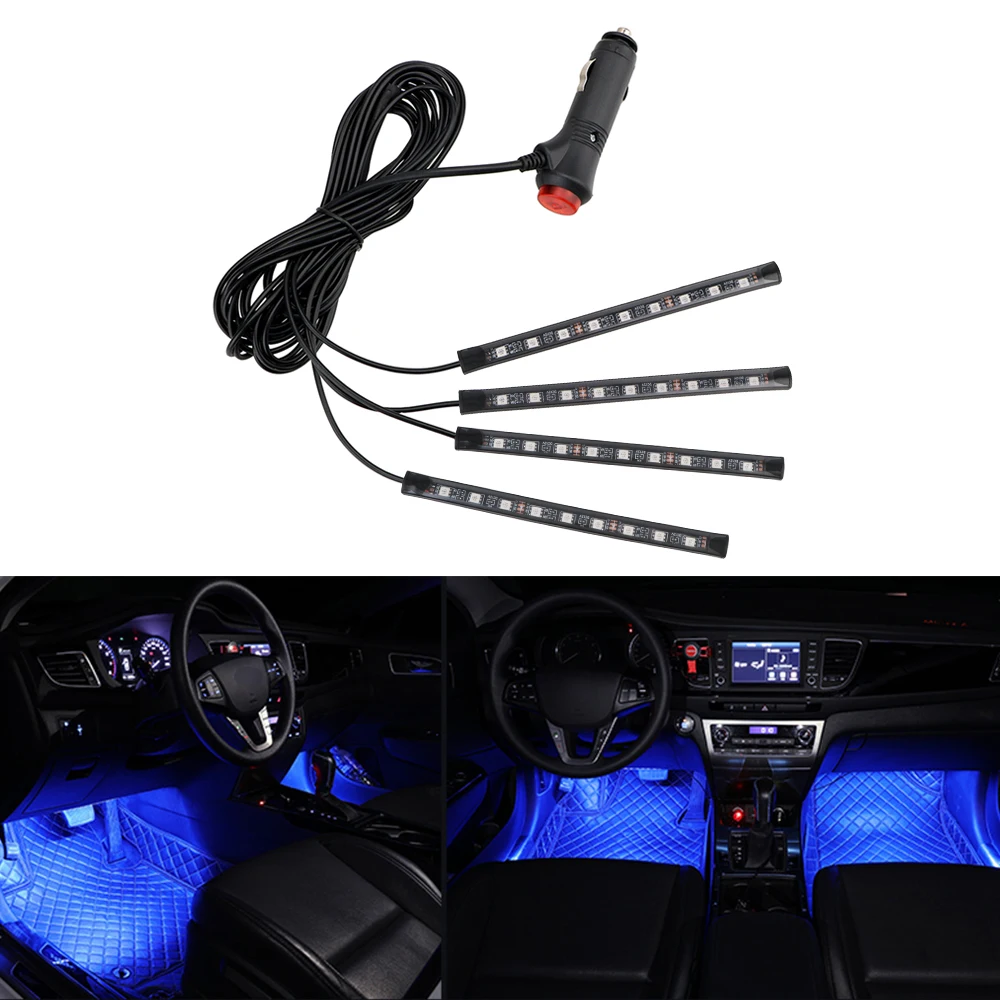 

Auto Decorative Lamp 5050 Dash Floor Foot Strip Lights 9 LED 4 In 1 Car Interior Atmosphere Lights