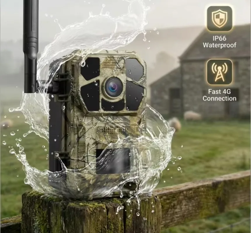 

4G LTE Cellular Trail Camera Solar Powered, EU Version 1080P HD Game Camera, App Live View IP66 Waterproof Hunting Camera