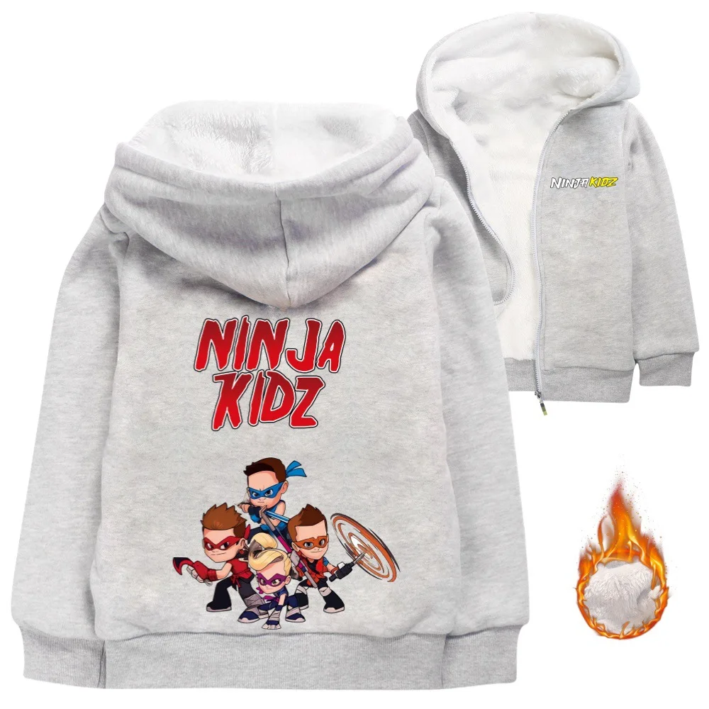 Children's Cardigan Anime NINJA KIDZ Zipper Thick Jacket Girls Print Hoodie Boys Popular Cartoon Winter Fur Coat Christmas Gift