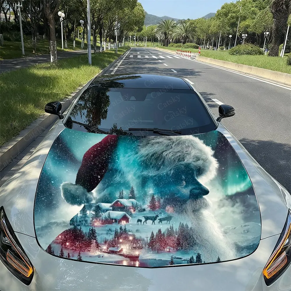 

Виниловая пленка с рисунком Санта-Клауса для автомобиля - водонепроницаемая самоклеящаяся ПВХ-наклейка, устойчивая к царапинам для крышки двигателя