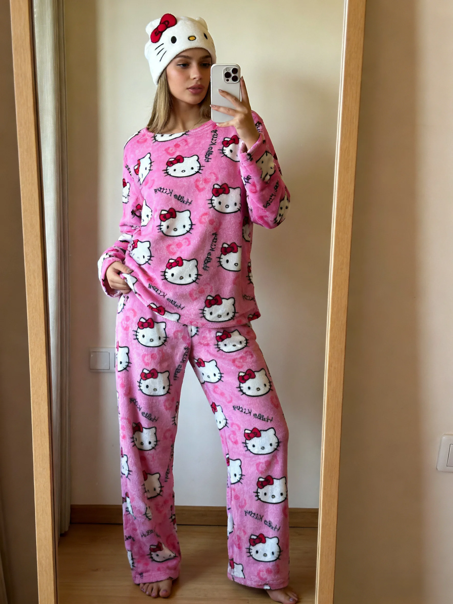Hello Kitty Flannel Pajama Set, Pink Loungewear, Y2K Anime Style, Perfect for Festival Gifts, Bestie Outfits, and Party Wear