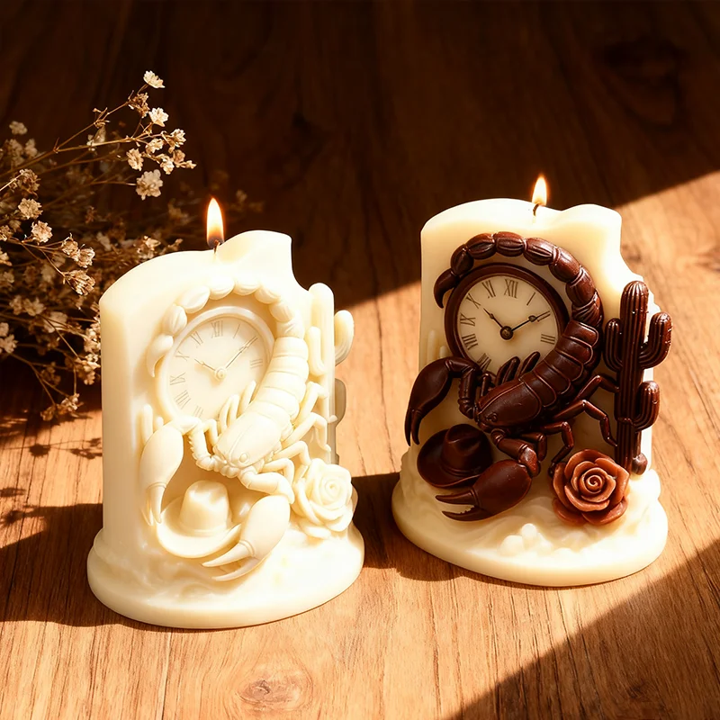 Molde de vela de escorpión de estilo occidental, detalles de sombrero de vaquero en relieve en forma de escorpión, velas aromáticas silvestres retro caseras, creación de un