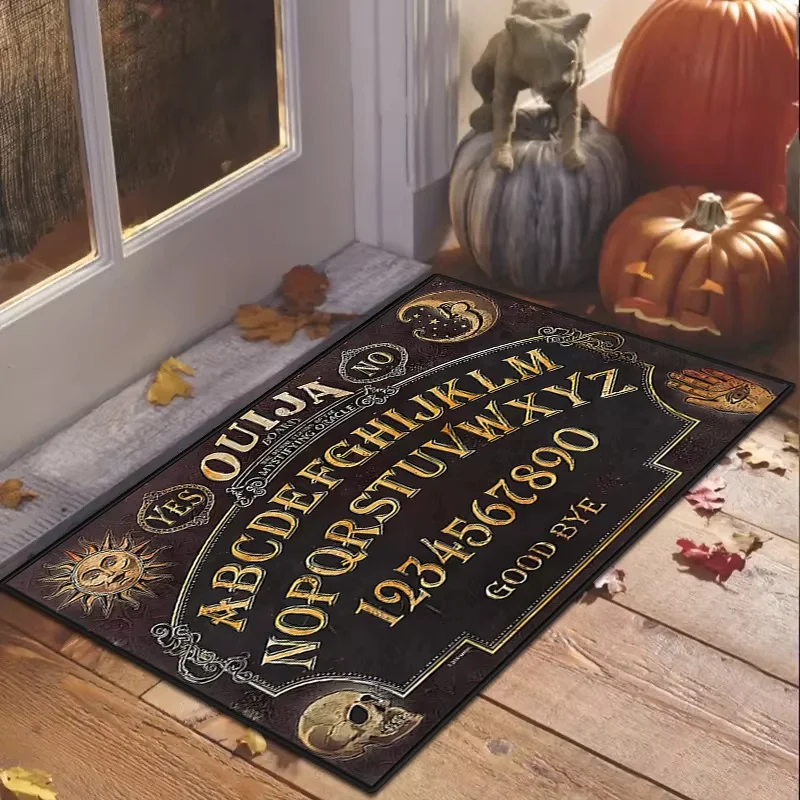 VIKAMA Gothic Halloween Doormat Skull Mummy Hand Moth Pattern Non Slip Entrance Floor Mat For Front Door Holiday Home Decor