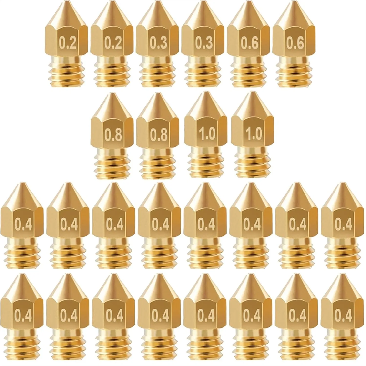 

26Pcs Brass 3D Printer Nozzles Kit, MK8 Nozzles 0.2-1.0mm for Creality Ender 3/5/CR10 Series