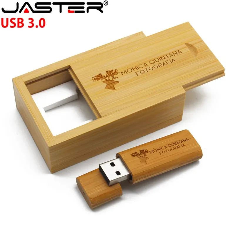 Jaster usb 3.0 de madeira usb + caixa pen drive usb driver 4gb 8gb 16 32gb cartão de memória usb logotipo pessoal criativo atacado