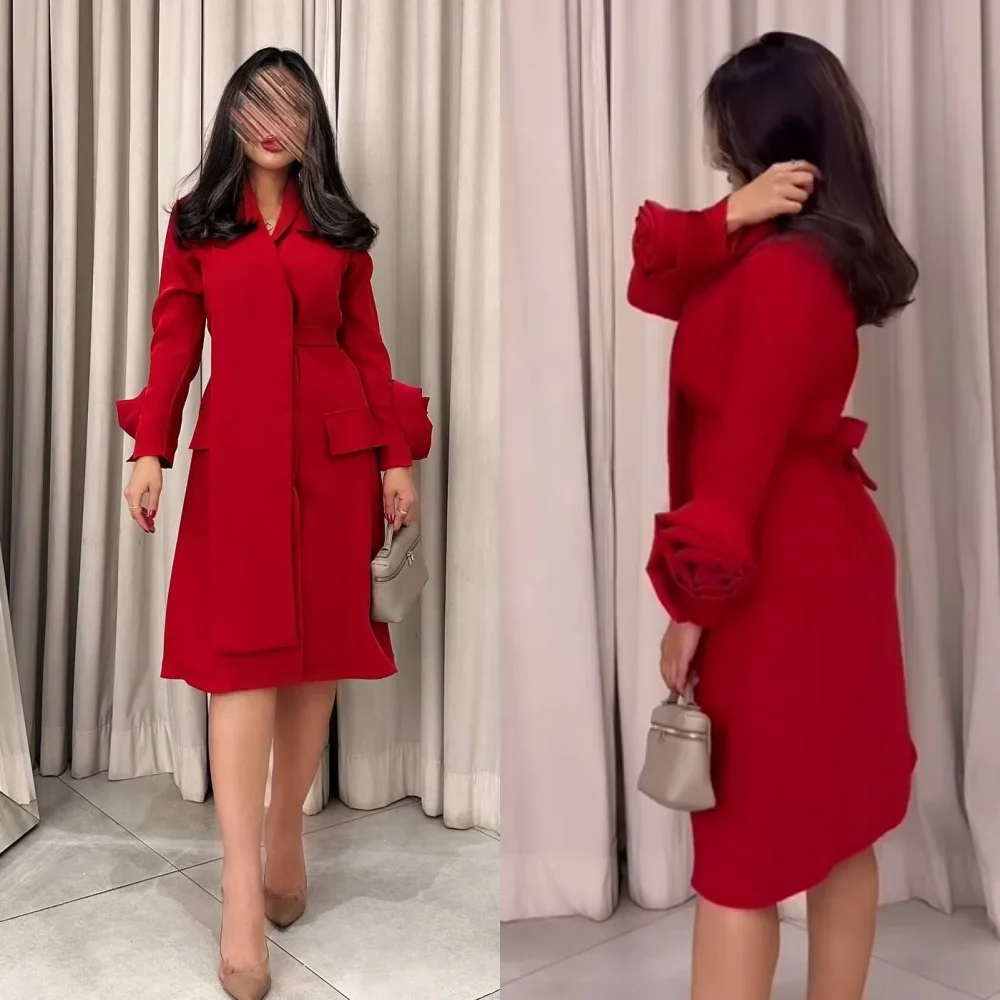 

Customized Jersey Flower Ruched Homecoming A-line V-neck Bespoke Occasion Gown Midi Dresses