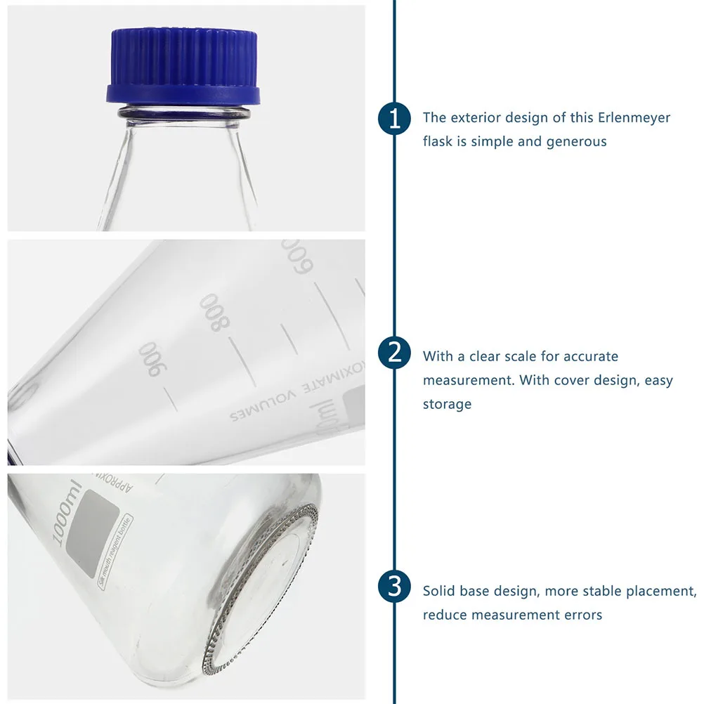 

2Pcs 1000ml Glass Conical Reagent Bottles Clear Scale Erlenmeyer Flasks for Chemistry Lab Experiment Supplies Conical Flasks