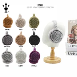 HATZZI unisex cavo lavorato a maglia pelliccia di coniglio caldo paraorecchie orejeras cache-oreilles de lapin en peluche paraorecchie da donna