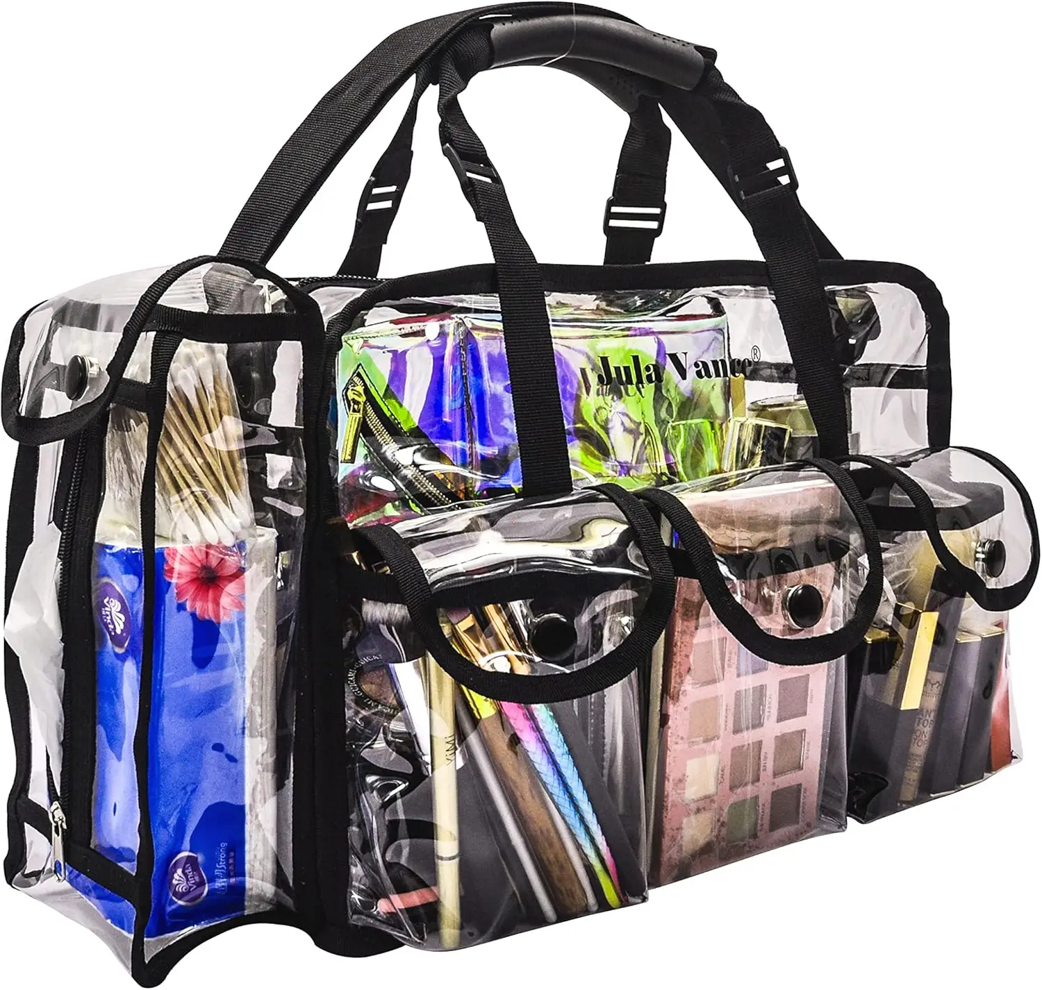 Professional Clear PVC Makeup Kits Organizer Make Up Set Bag MUA Carry All Artist Transparent Vinyl Travel Cosmetic Bag with 6