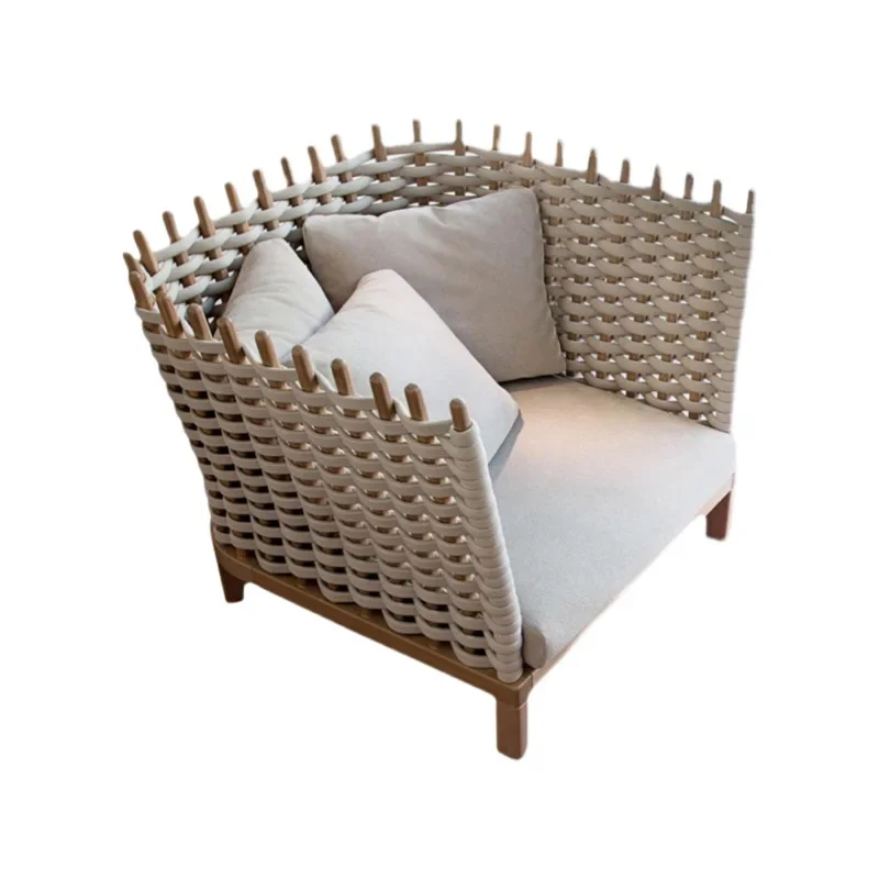 Nordic outdoor furniture hotel reception courtyard homestay solid wood rattan double sofa simple chair coffee
