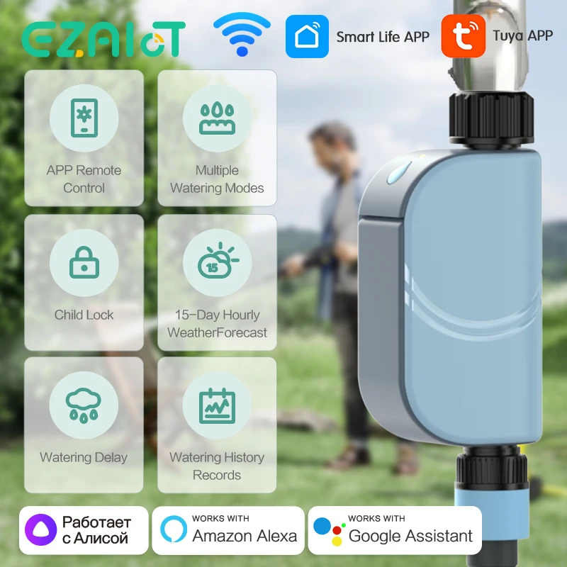 Intelligenter WLAN-Gartenbewässerungstimer Tuya Automatisches Sprinkler-Tropfbewässerungssystem IP65 Wassersteuerventil Alexa Google Home
