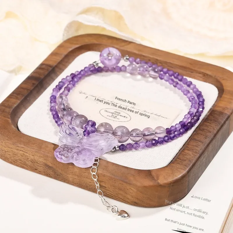 Original design natural amethyst butterfly necklace niche light luxury millet bead collarbone chain jewelry wholesale