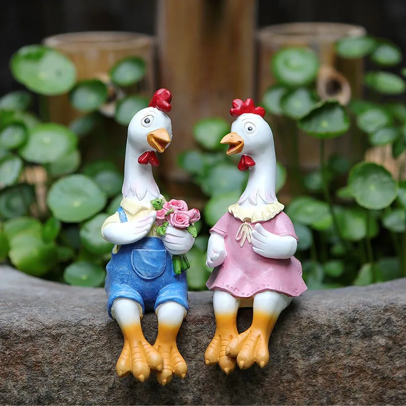 Outdoor Garden Resin Chicken Ornament Gardening Garden Decoration Crafts Creative Animal Statue Esculturas Decorativas