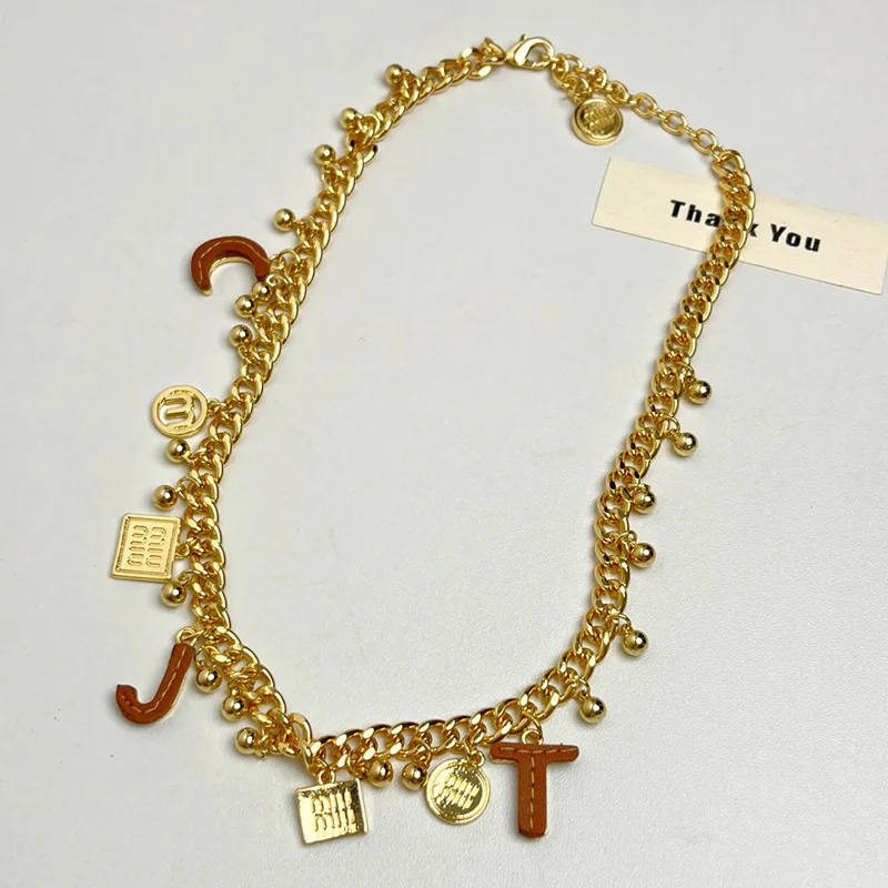 European and American Heavy Industries Metal Chain Block Letter Multi Pendant Tassel Necklace Bracelet Set