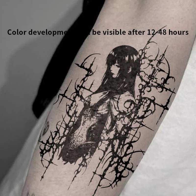 American Gothic Dark Witch Herbal Tattoo Sticker Sexy Hot Girl Temporary Tattoo Waterproof Fake Tattoo for Women Party Gift Y2k