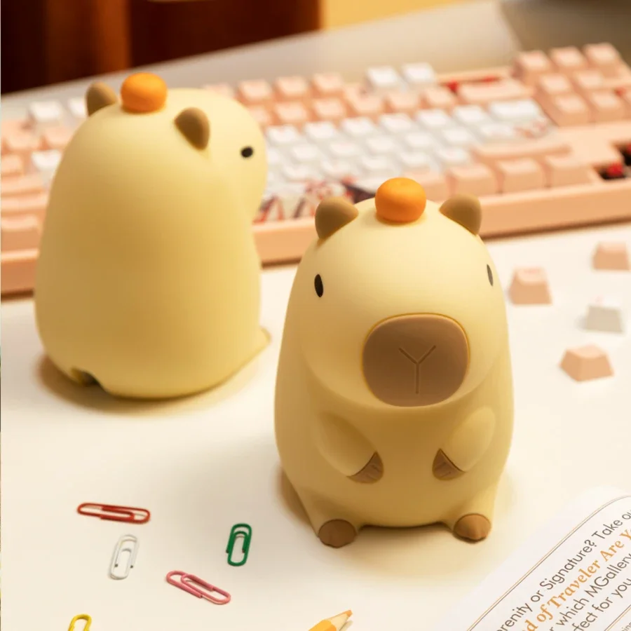 Luz nocturna de dibujos animados Capybara recargable por USB, luz nocturna de silicona, temporizador de atenuación, lámpara de decoración de