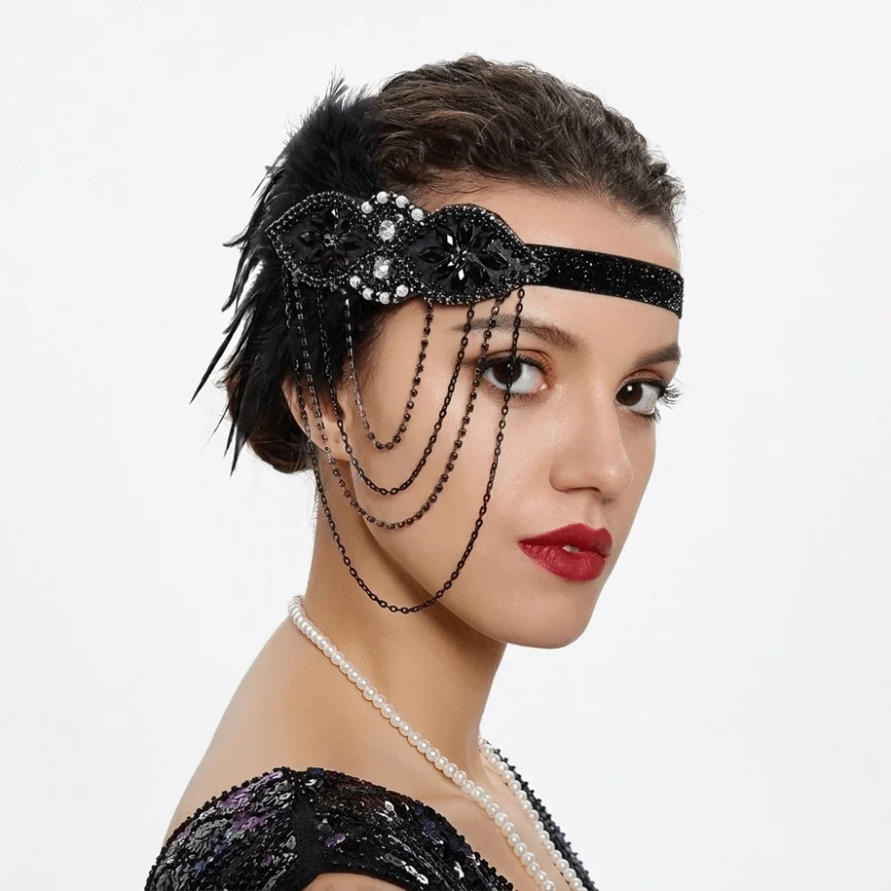 Hair Accessories Tassels Feather Hairband Beaded Korean Style Headband Headwear Long Chain Rhinestone Hair Band Makeup Party