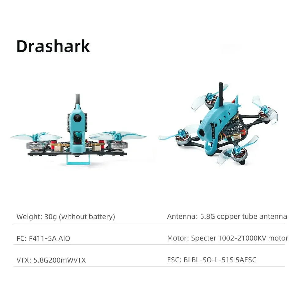 HGLRC Drashark 1.6 calowy Quadcopter Toothpick FPV Drone - ZEUS5 ES24 1S 5A AIO F411 200mW 1002 21000KV 1S