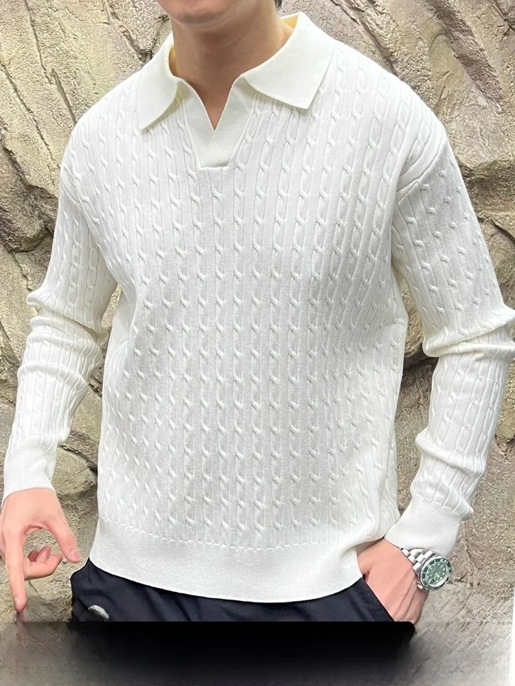 

Italian Sle Men's Knitted O-Ne Sweater Silk Blend Autumn Winter Soft Casual Faion Breathable Long Sve Sea Eagle Collar