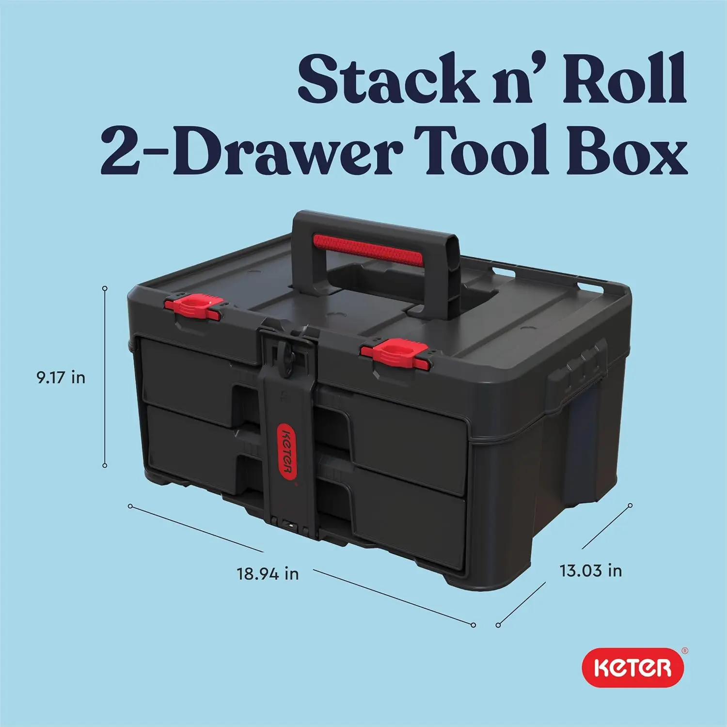 Stack-n-Roll Two Drawer Tool Box for Small Parts and Power Tool Accessories, Fits Modular Tool Storage System