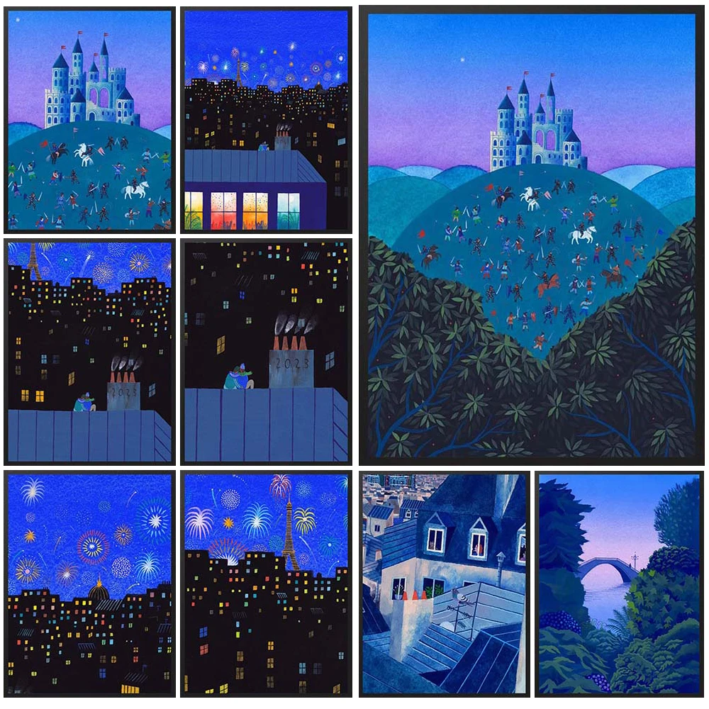 

Cartoon Castle Scenery House Forest Landscape Poster Wall Art Canvas Painting Home Decor Wall Pictures For Living Room Unframed