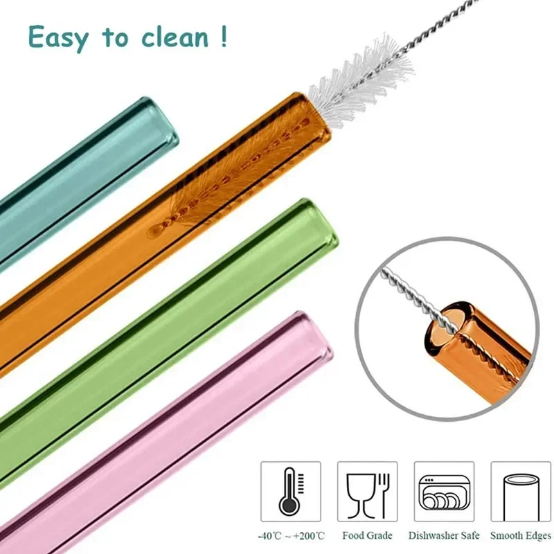 200*8mm MultiColor Glass Straws for Smoothies Cocktails Drinking Straws Healthy Reusable Eco Friendly Straws Drinkware Accessory