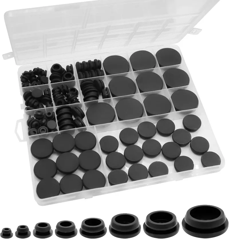 125Pcs Black Rubber Plug Round Hole Silicone Rubber Distribution Box Cabinet Hole Plug Cable Seal for Car Wiring Furniture