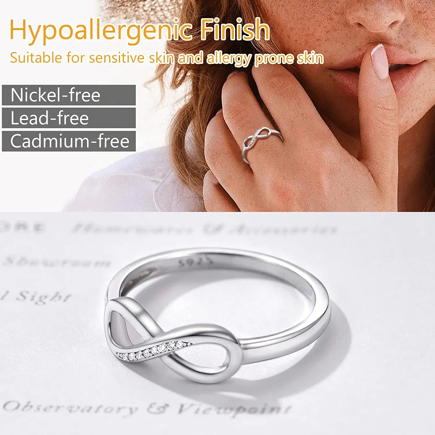PROSILVER Anniversary Infinity Ring Stackable Women Girl Gifts Cubic Zirconia 925 Sterling Silver Rings Sizes 4-12 PYR15189B